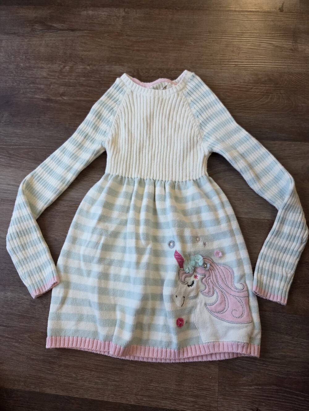 Shrinking Violet Girls Unicorn Striped Long Sleeve Sweater Dress Size 7/8